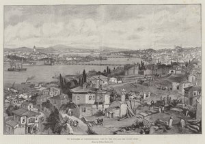 I massacri a Costantinopoli, vista della città e del Corno d